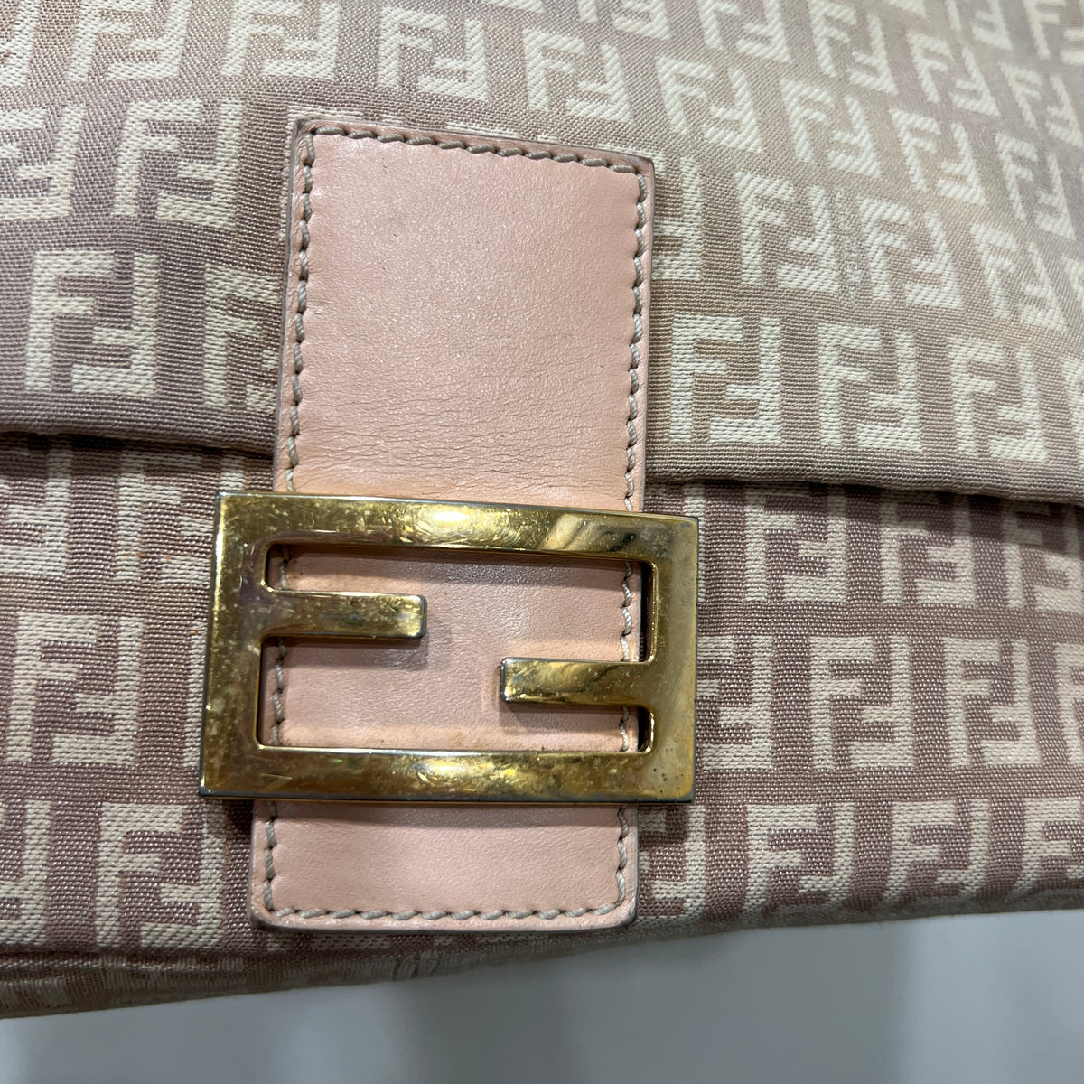 FENDI Mamma Baguette Zuccino Canvas in Old Rose Gold