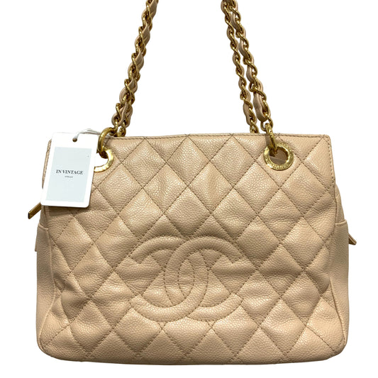 CHANEL Beige Petite Timeless Tote Quilted Caviar Leather