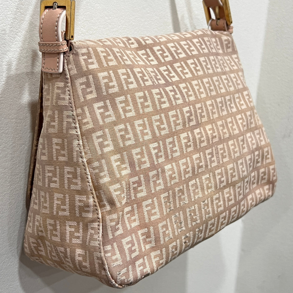 FENDI Mamma Baguette Zuccino Canvas in Old Rose Gold