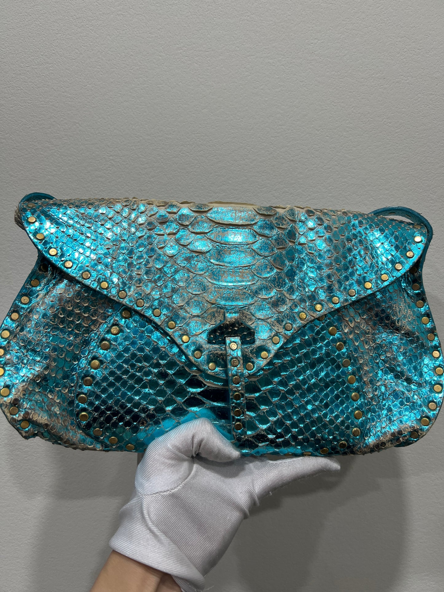 CELINE Blue Phyton Shoulder Bag