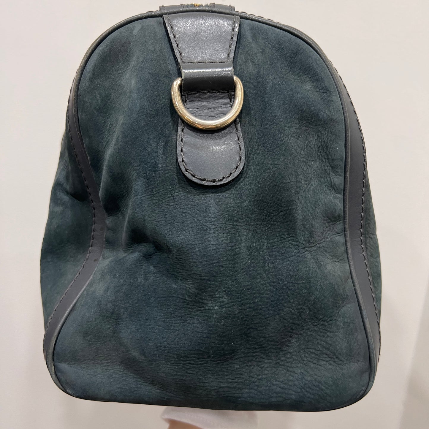 GUCCI Green Gucci Suede Web Satchel/Boston Bag