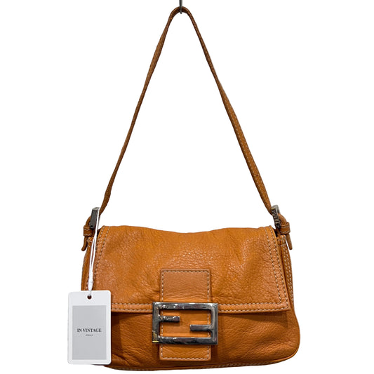 FENDI Mini Mamma Baguette in Orange Leather