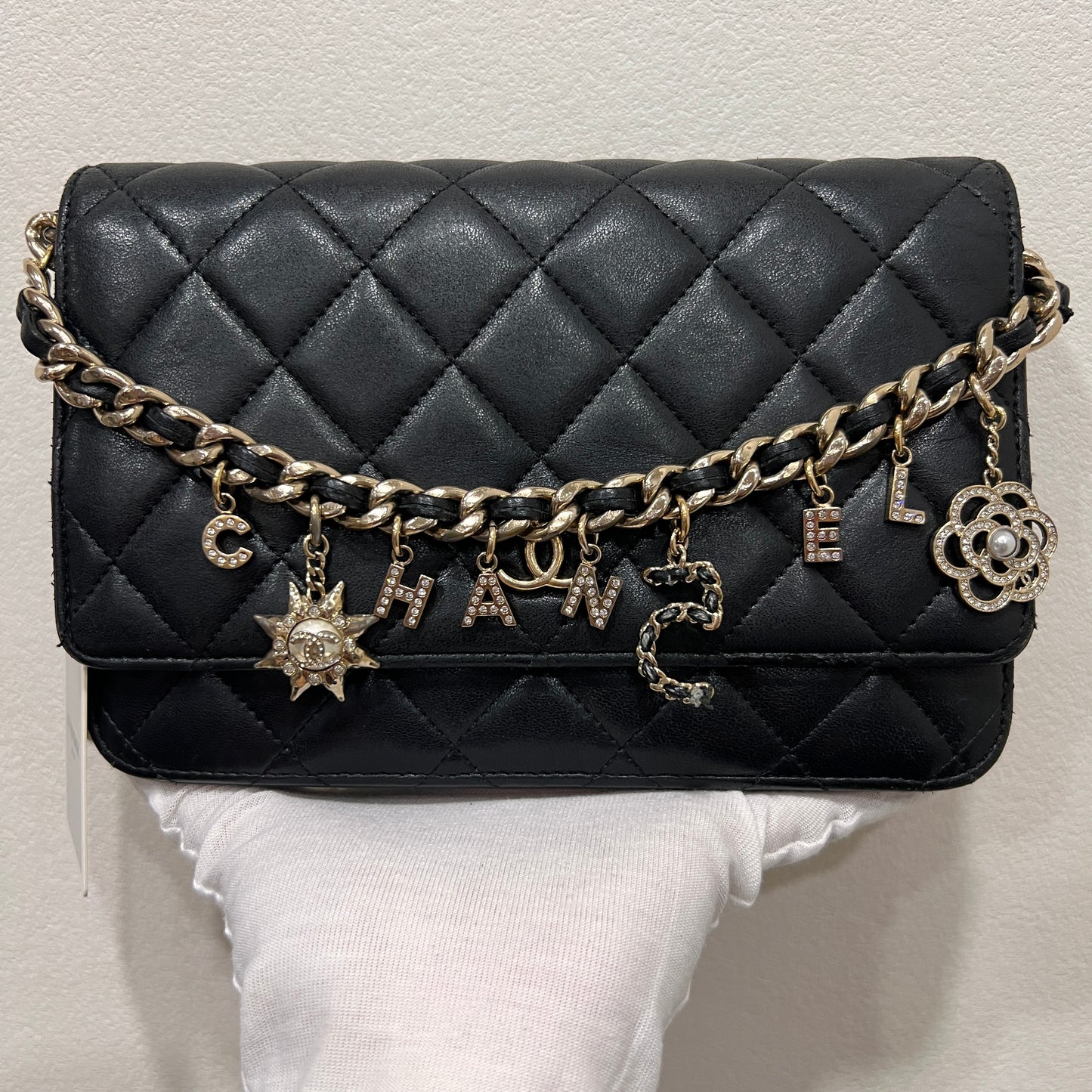CHANEL Black Wallet on Chain (WOC) Coco Charm Lambskin