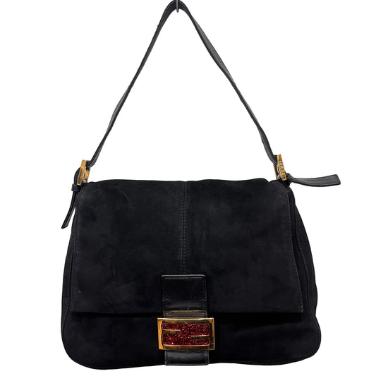FENDI Black Suede Mamma Baguette