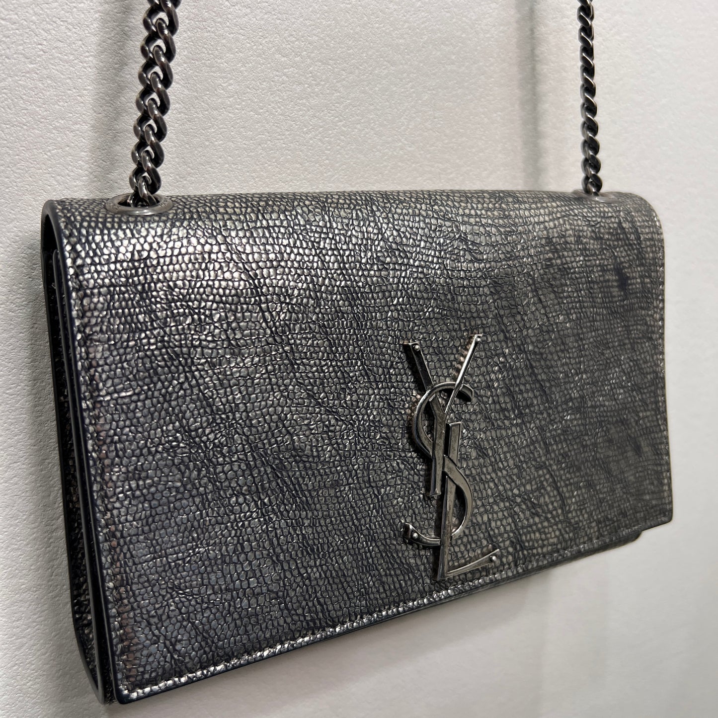YSL Metallic Lizard-embossed Calf Leather
