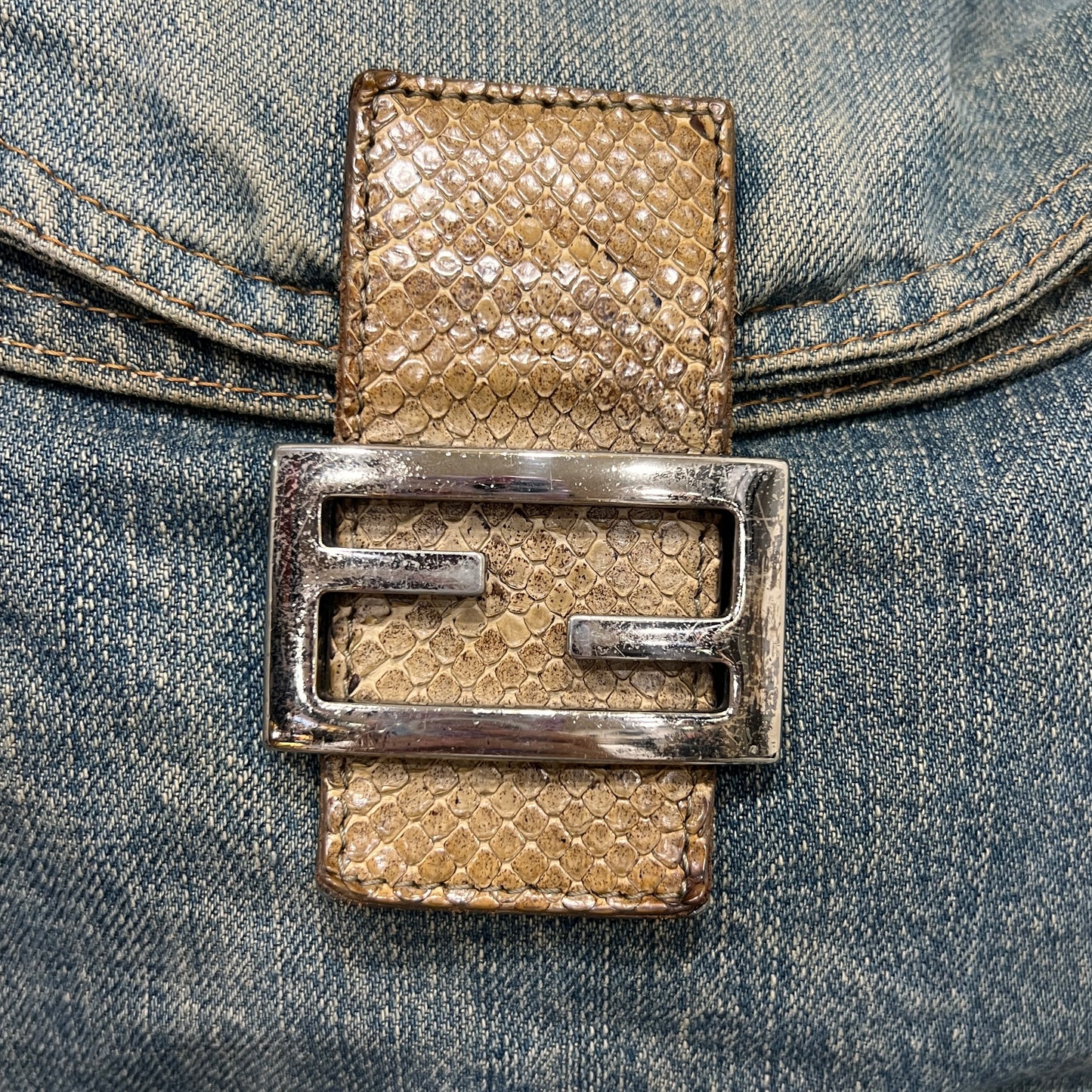 Fendi Mamma Baguette Denim Shoulder Bag