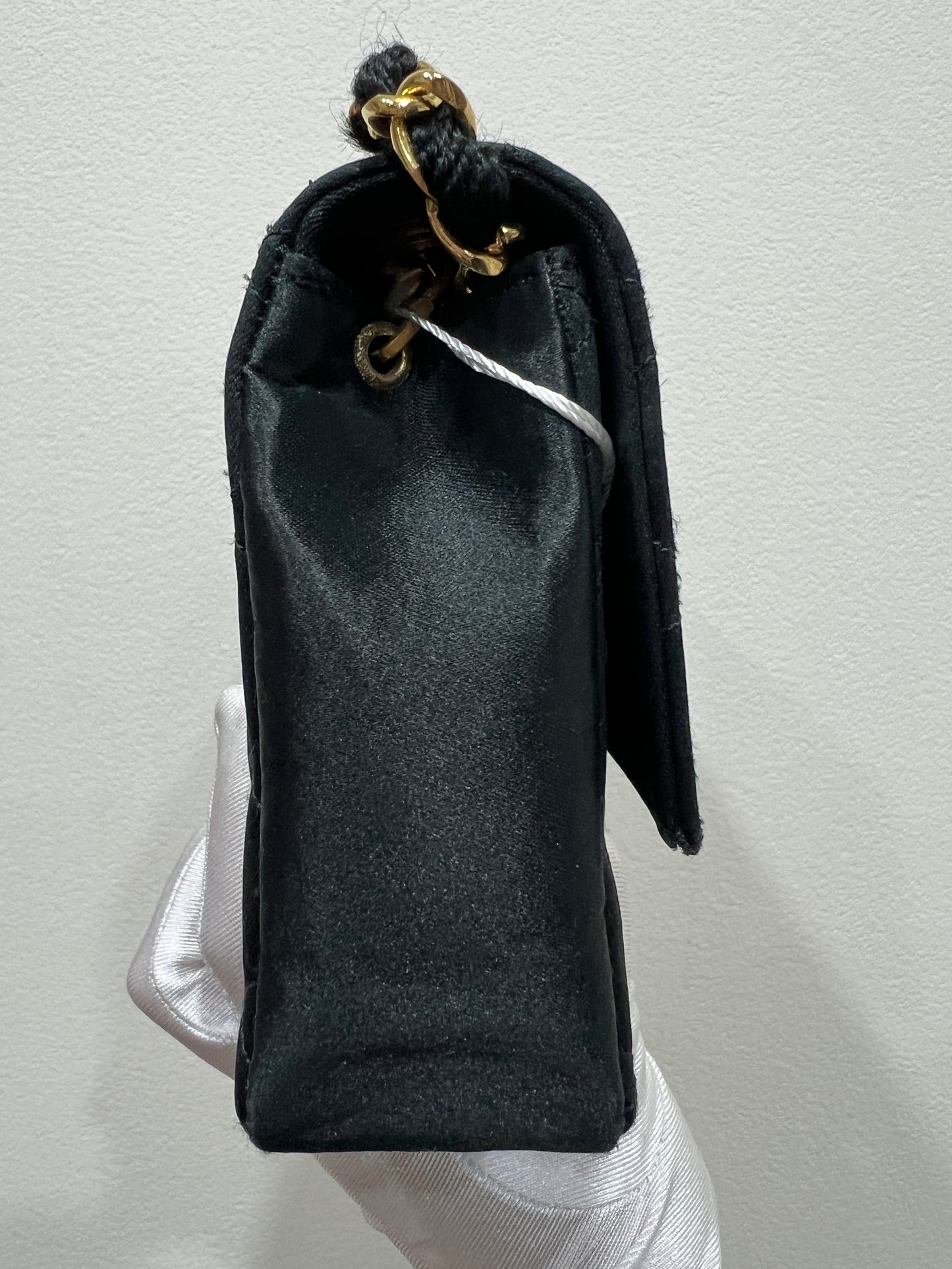 CHANEL Vintage Satin Crystal Embellished Pointed Flap Gold Chain Year 1986-1988