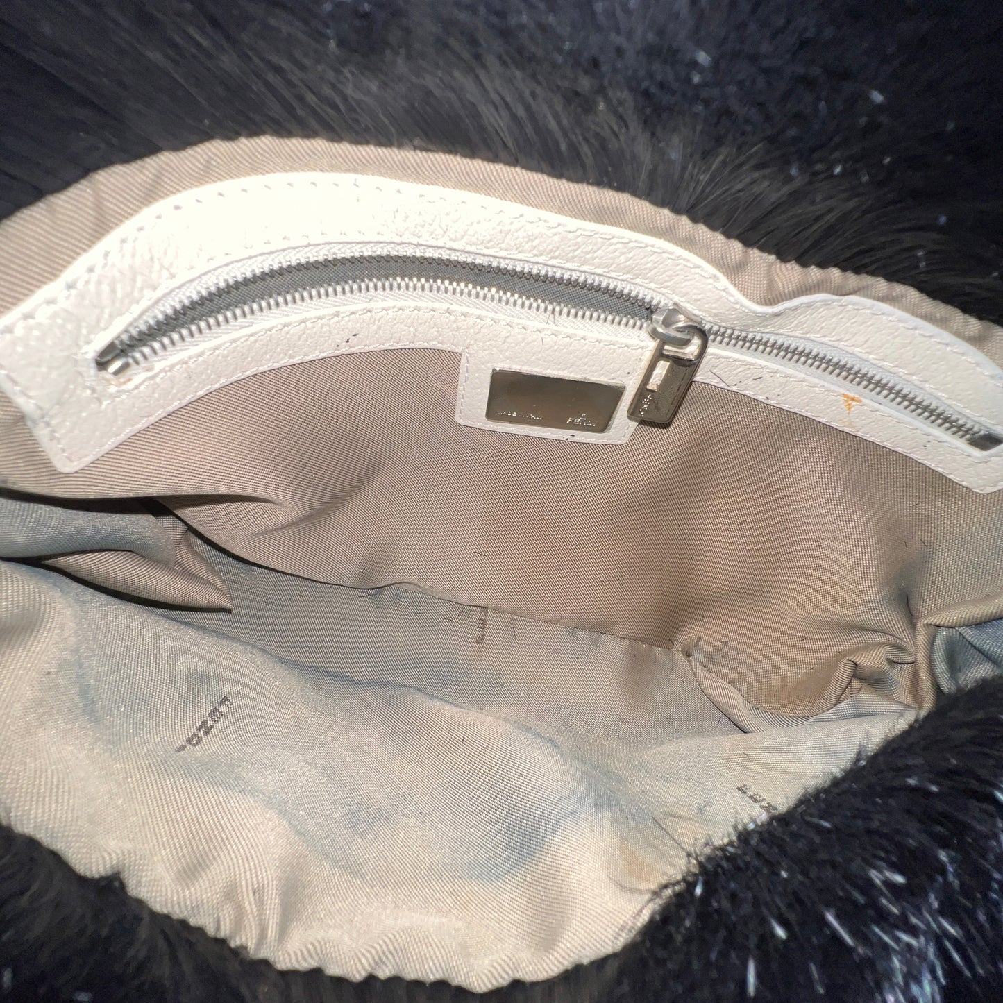 FENDI Baguette Black Faux Fur Shoulder Bag