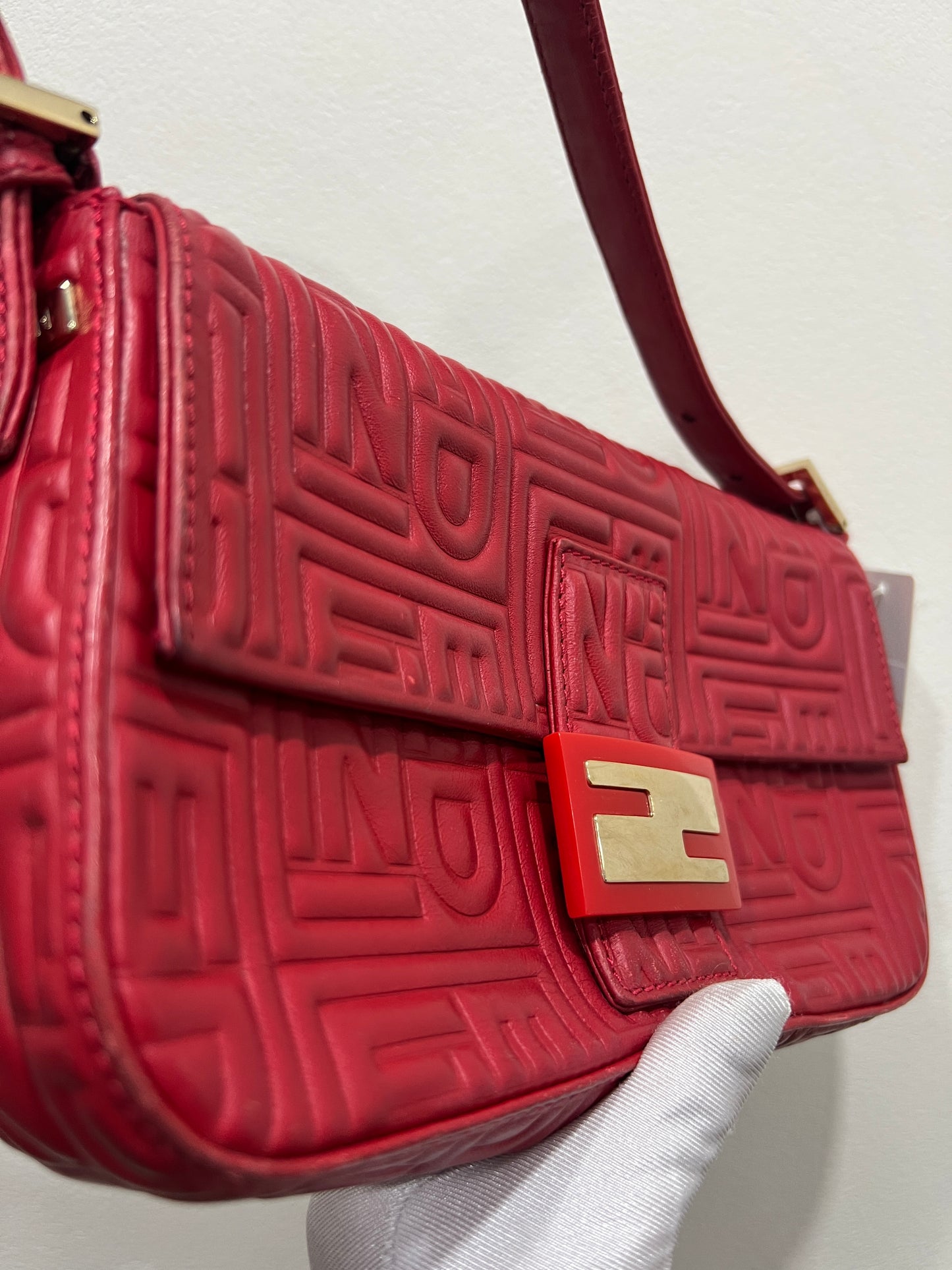 FENDI Baguette 1997 Red embossed Nappa Leather