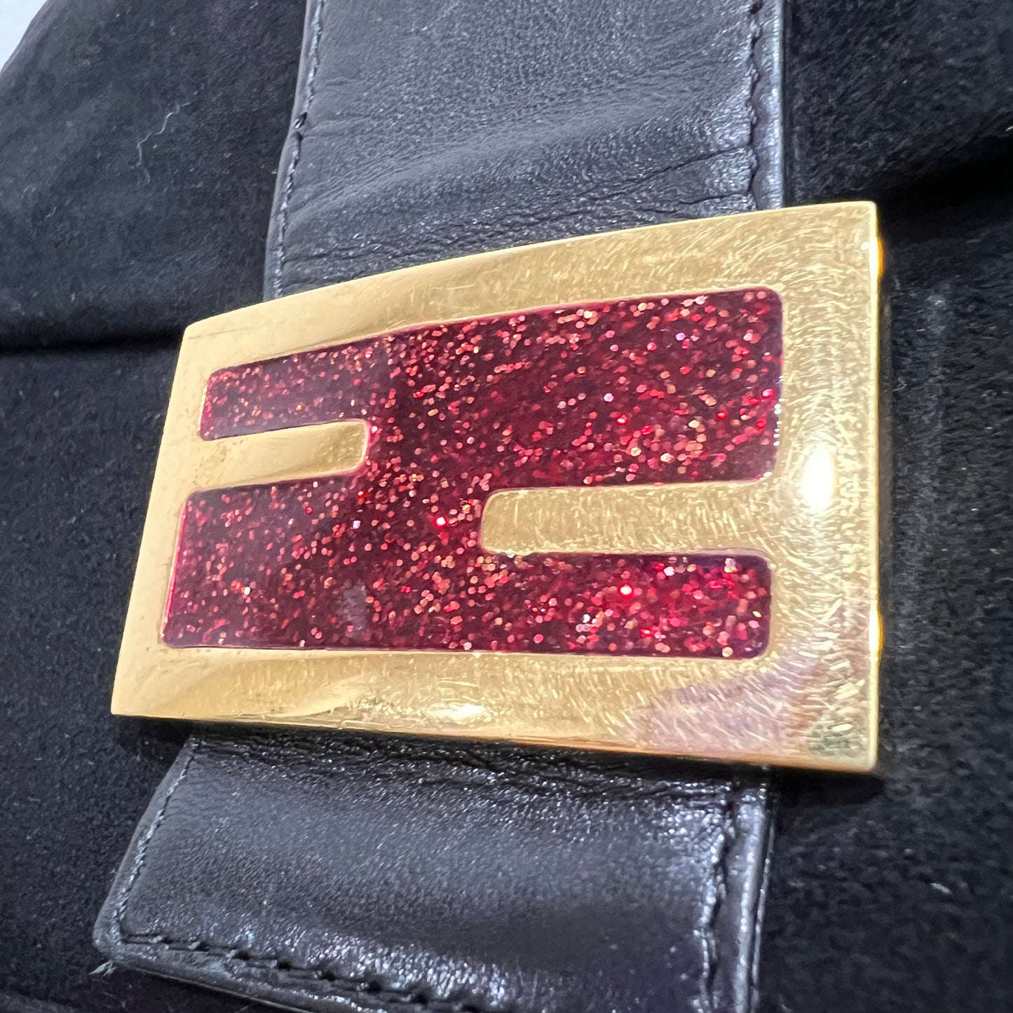 FENDI Black Suede Mamma Baguette