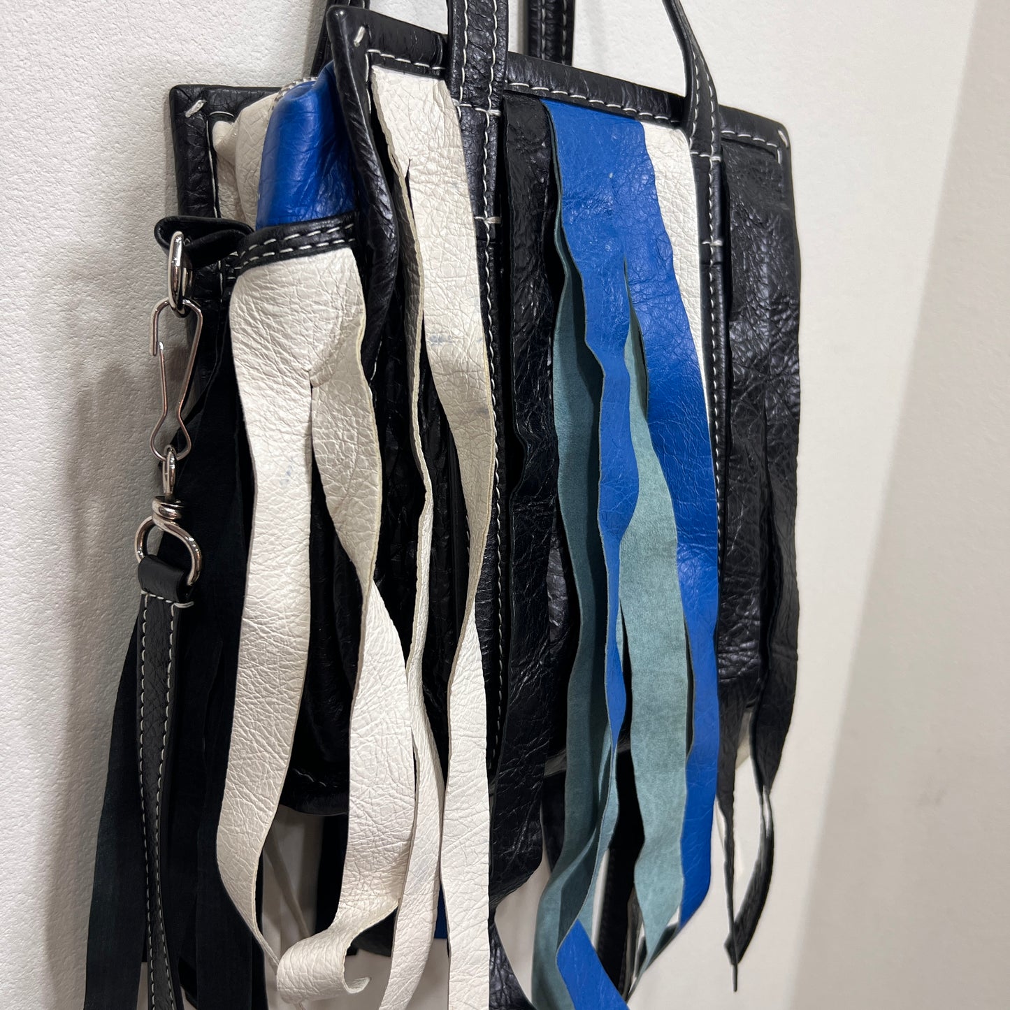 BALENCIAGA Convertible Fringe Striped Leather