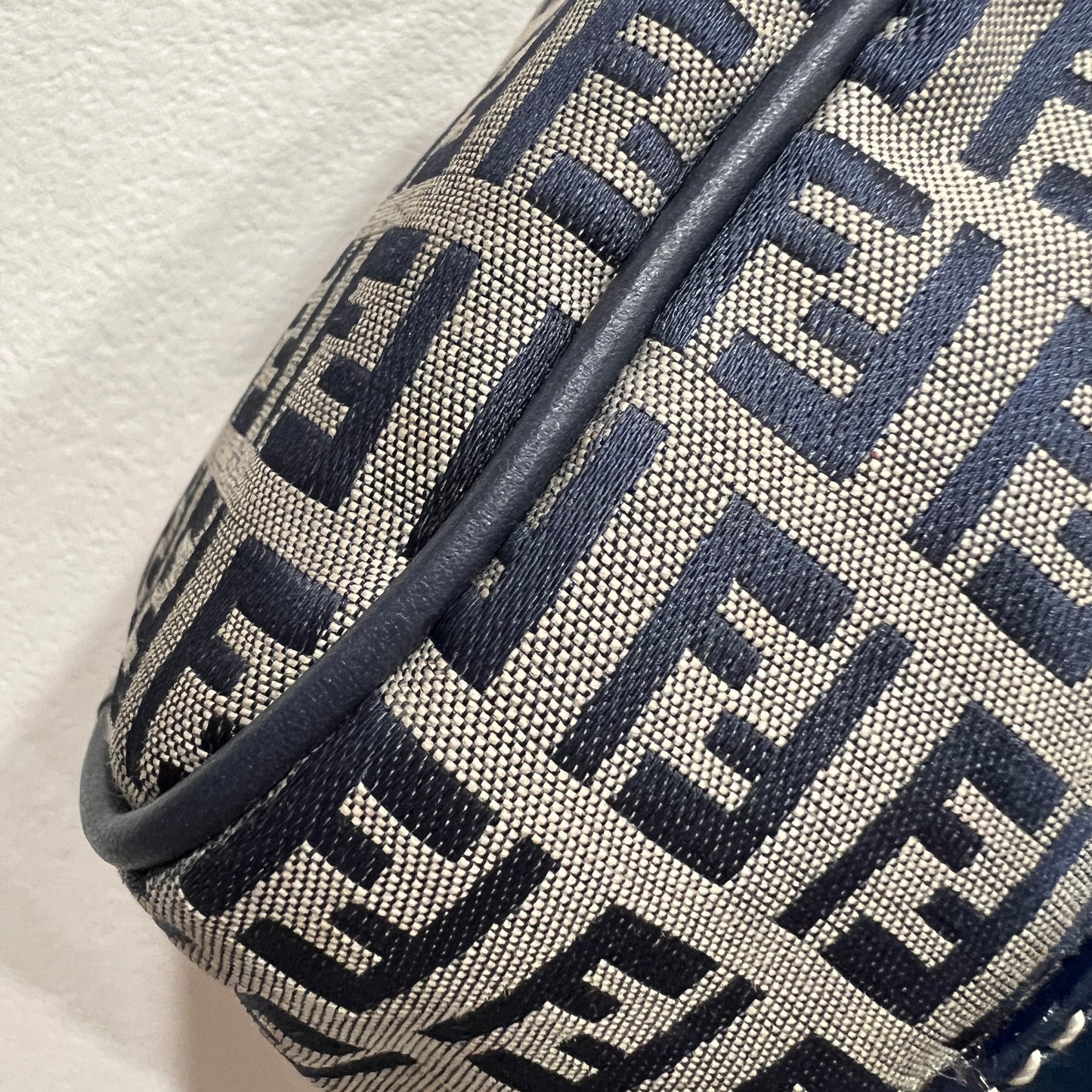 FENDI Zuccino Navy Blue Silver Hardware Handbag 25cm