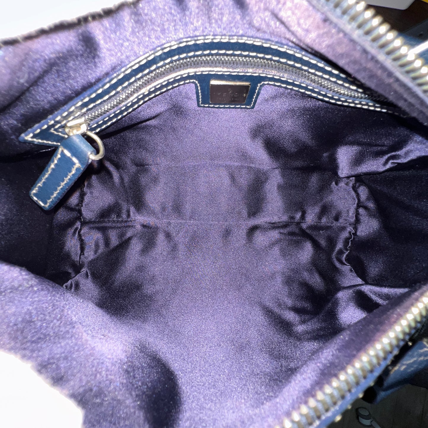 FENDI Zuccino Navy Blue Silver Hardware Handbag 25cm
