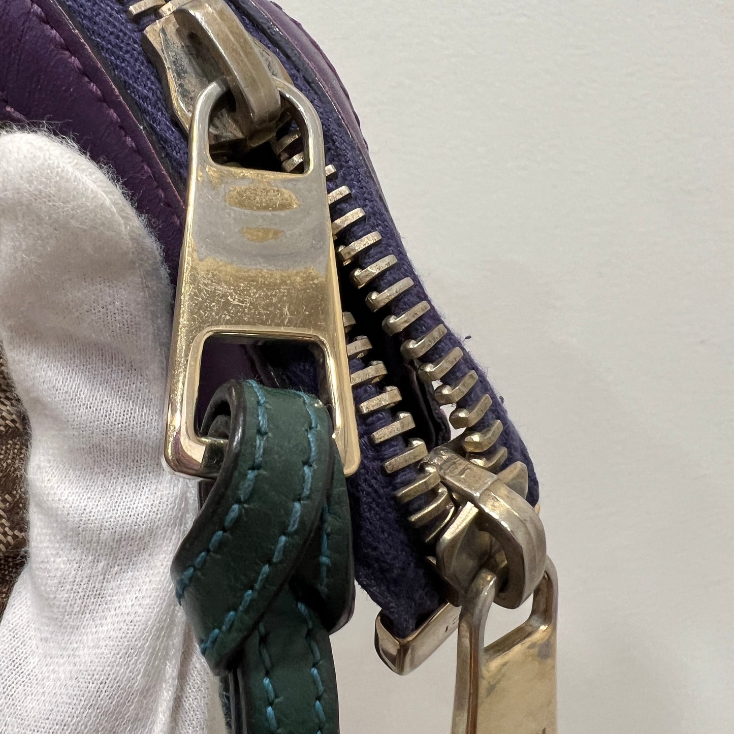 GUCCI GG Canvas Tote Bag Purple Trim and Leather Tassel Charm