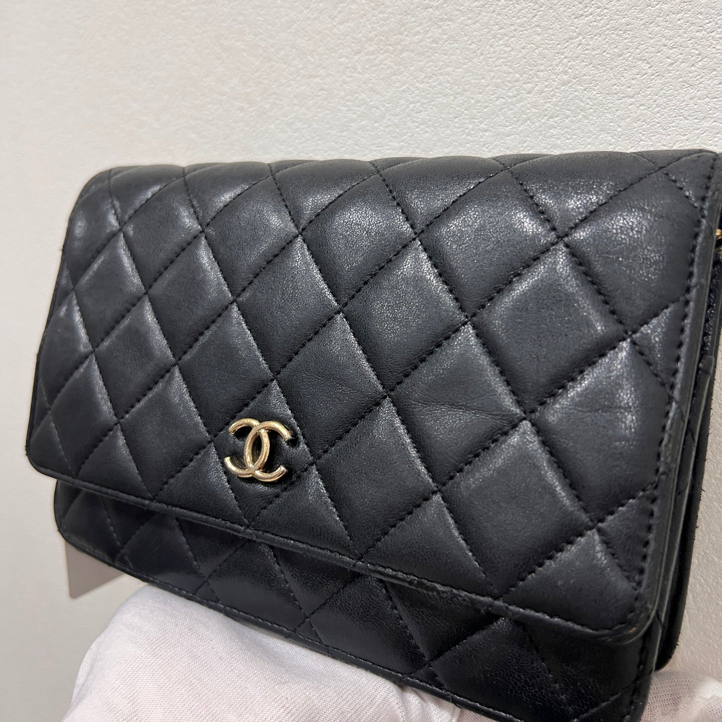 CHANEL Black Wallet on Chain (WOC) Coco Charm Lambskin