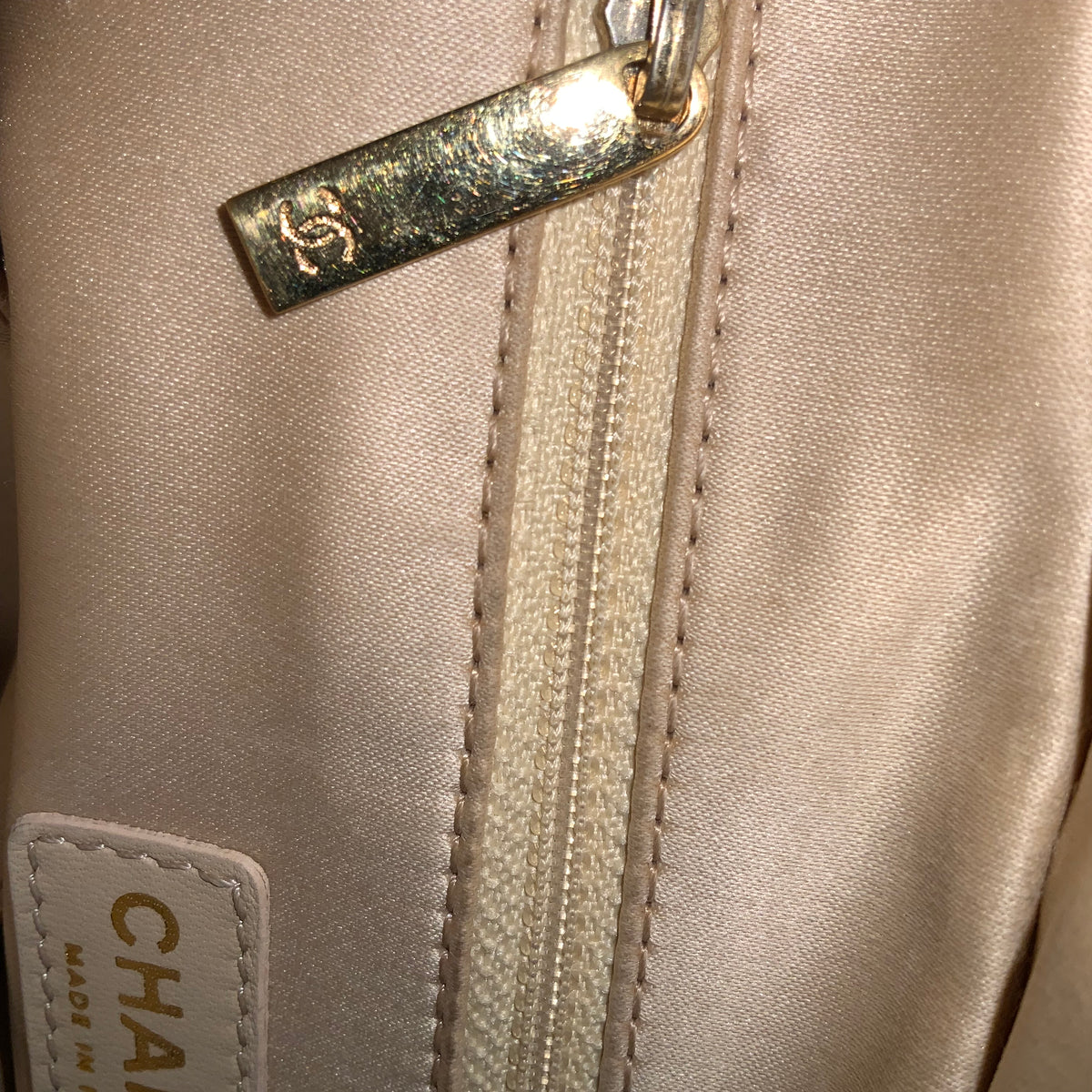 CHANEL Beige Petite Timeless Tote Quilted Caviar Leather