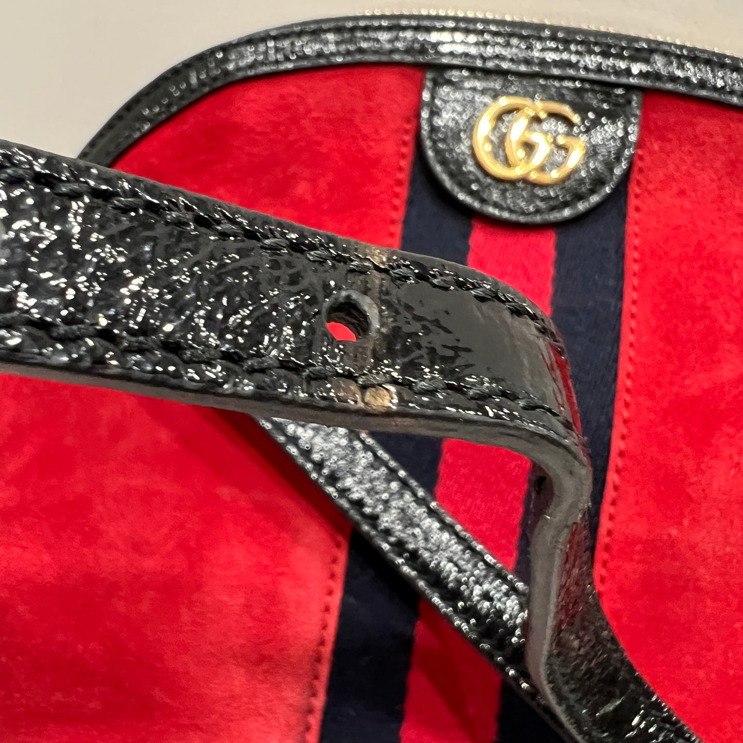 GUCCI Ophidia GG Suede Half-Moon Shoulder Bag RED