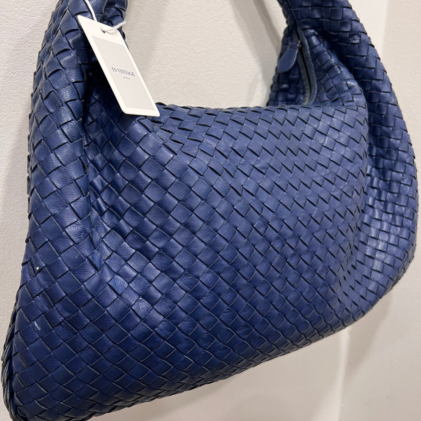 BOTTEGA VENETA Hobo Navy Interciatto Woven Napa Leather Bag