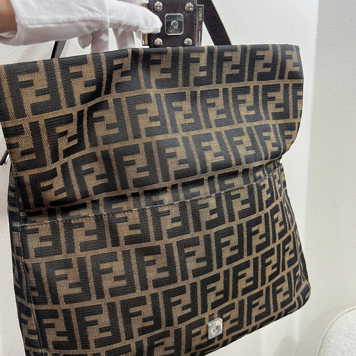 FENDI Mamma One Shoulder Baguette Silver