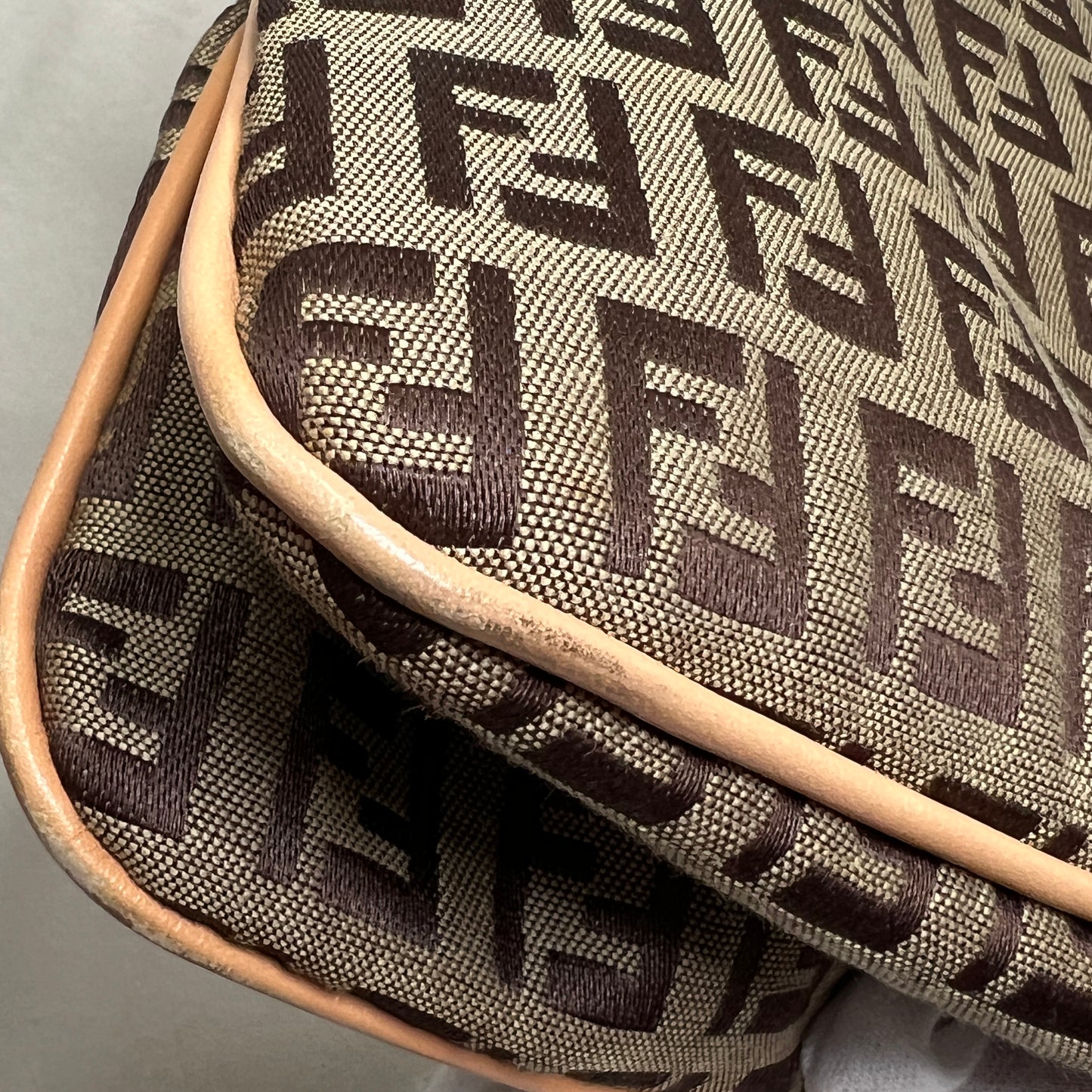 FENDI Brown Zuccino Canvas Double Flap