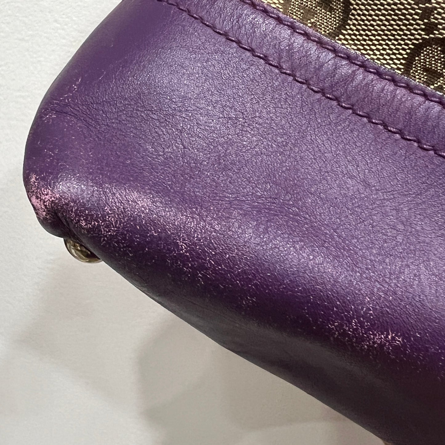 GUCCI GG Canvas Tote Bag Purple Trim and Leather Tassel Charm