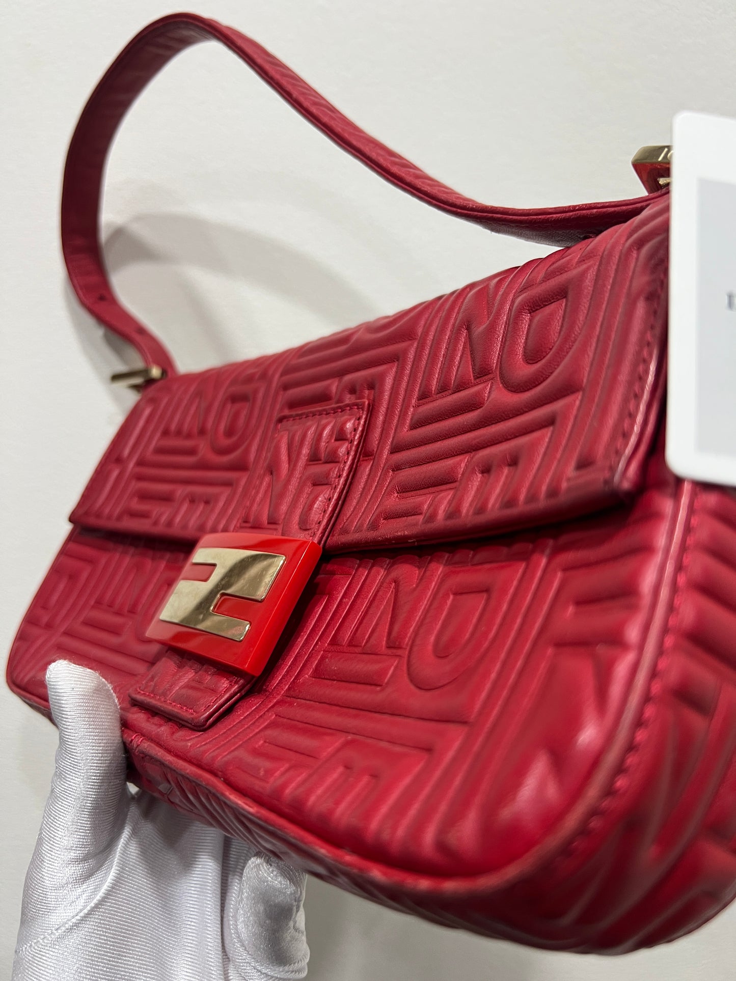 FENDI Baguette 1997 Red embossed Nappa Leather