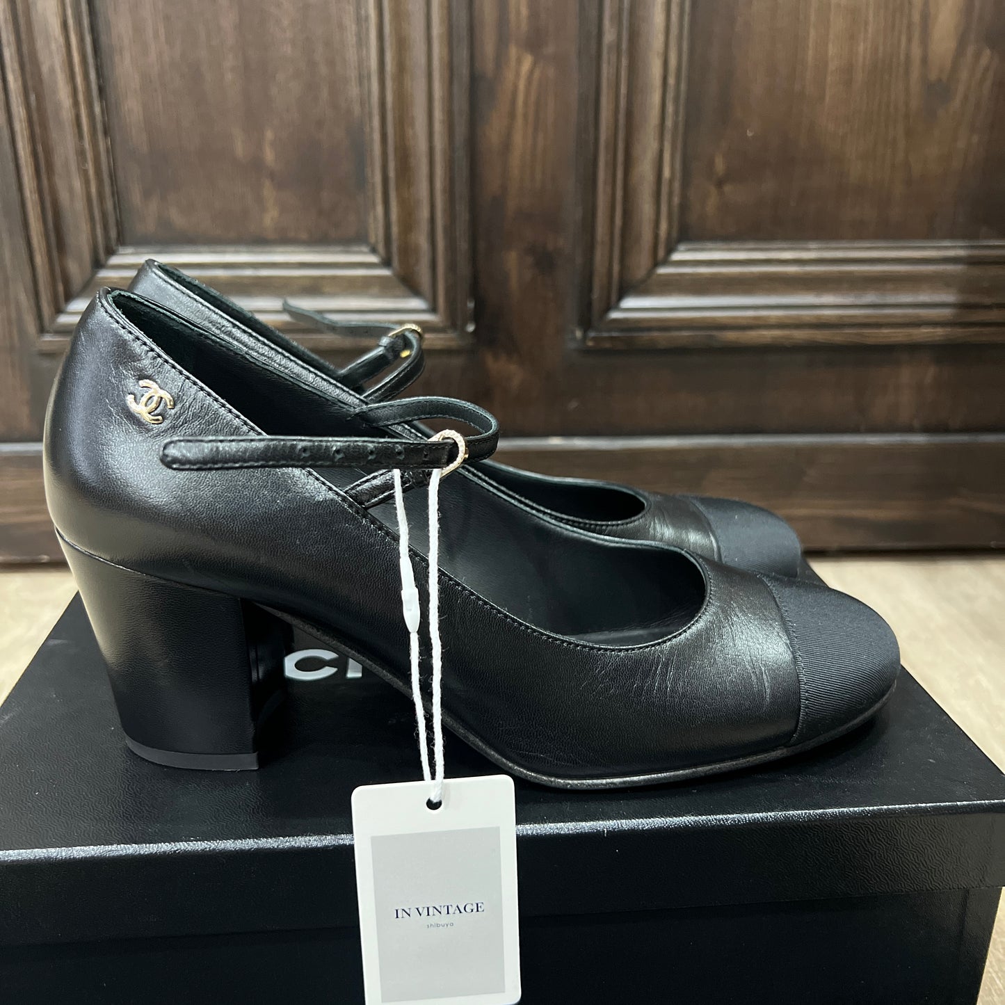 CHANEL Mary Jane Platform Block Heels Size 38 1/2