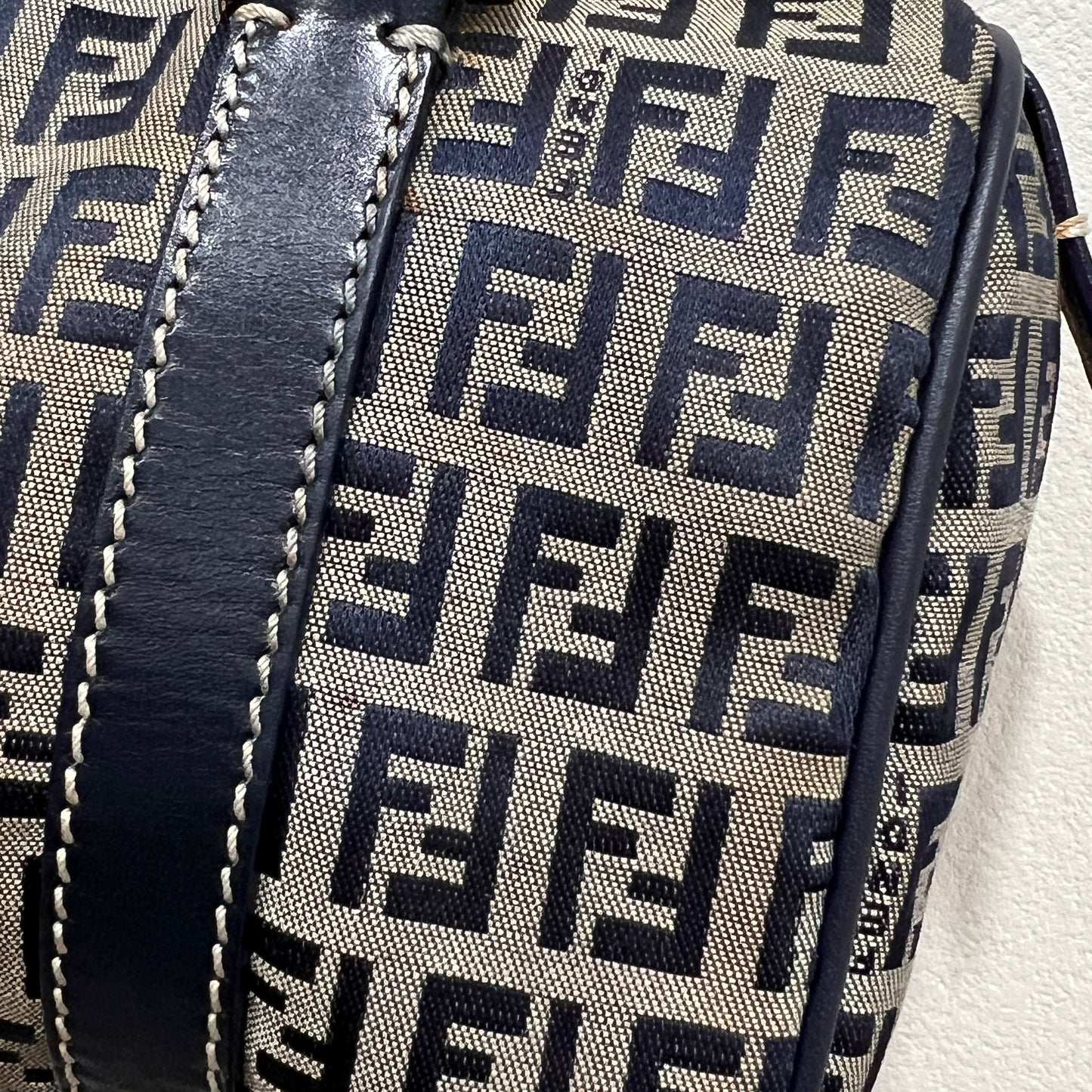 FENDI Zuccino Navy Blue Silver Hardware Handbag 25cm