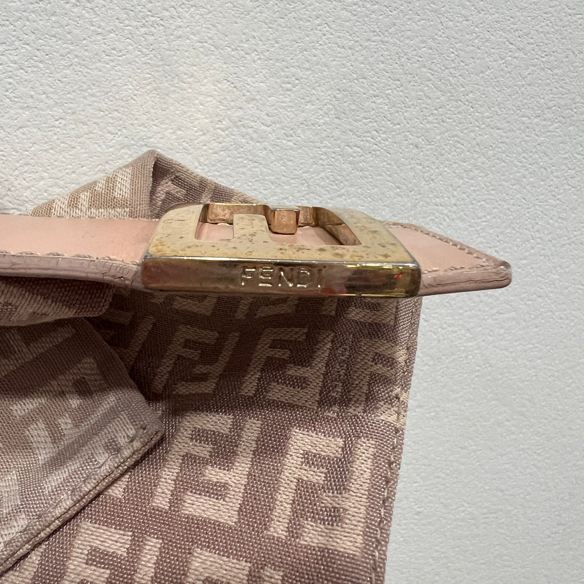 FENDI Mamma Baguette Zuccino Canvas in Old Rose Gold