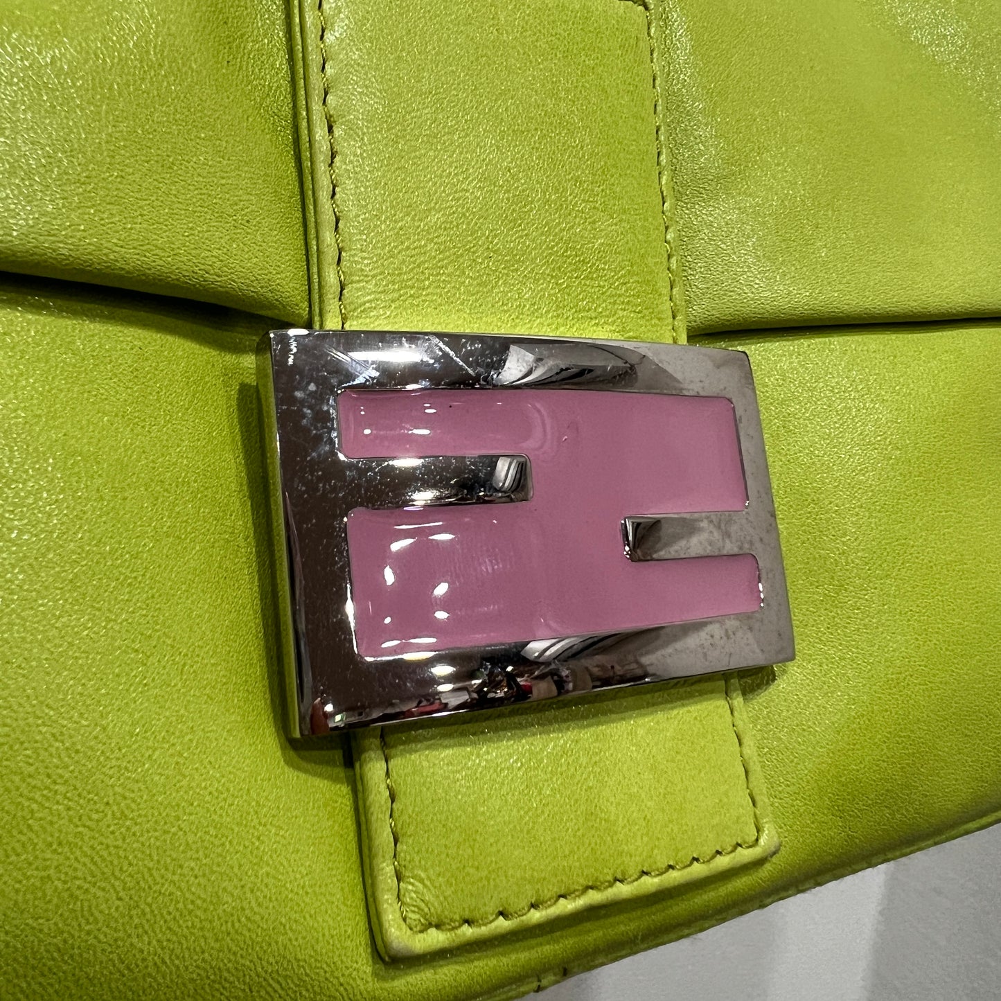FENDI Baguette Neon Green Nappa Leather