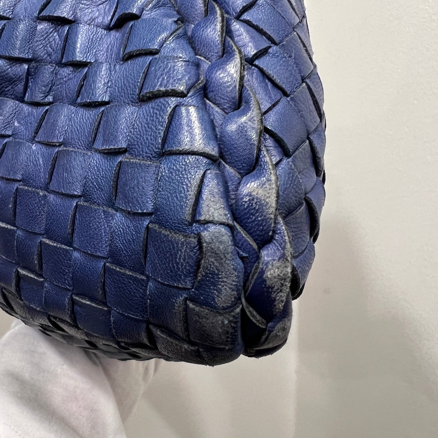 BOTTEGA VENETA Hobo Navy Interciatto Woven Napa Leather Bag
