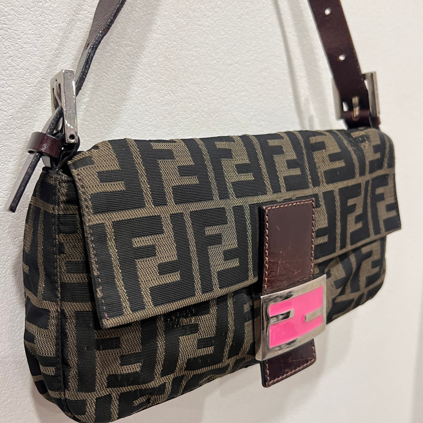 FENDI Baguette with Pink Logo Hardware