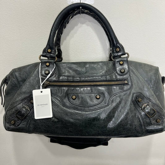 BALENCIAGA Anthracite Leather Motorcycle Twiggy Bag