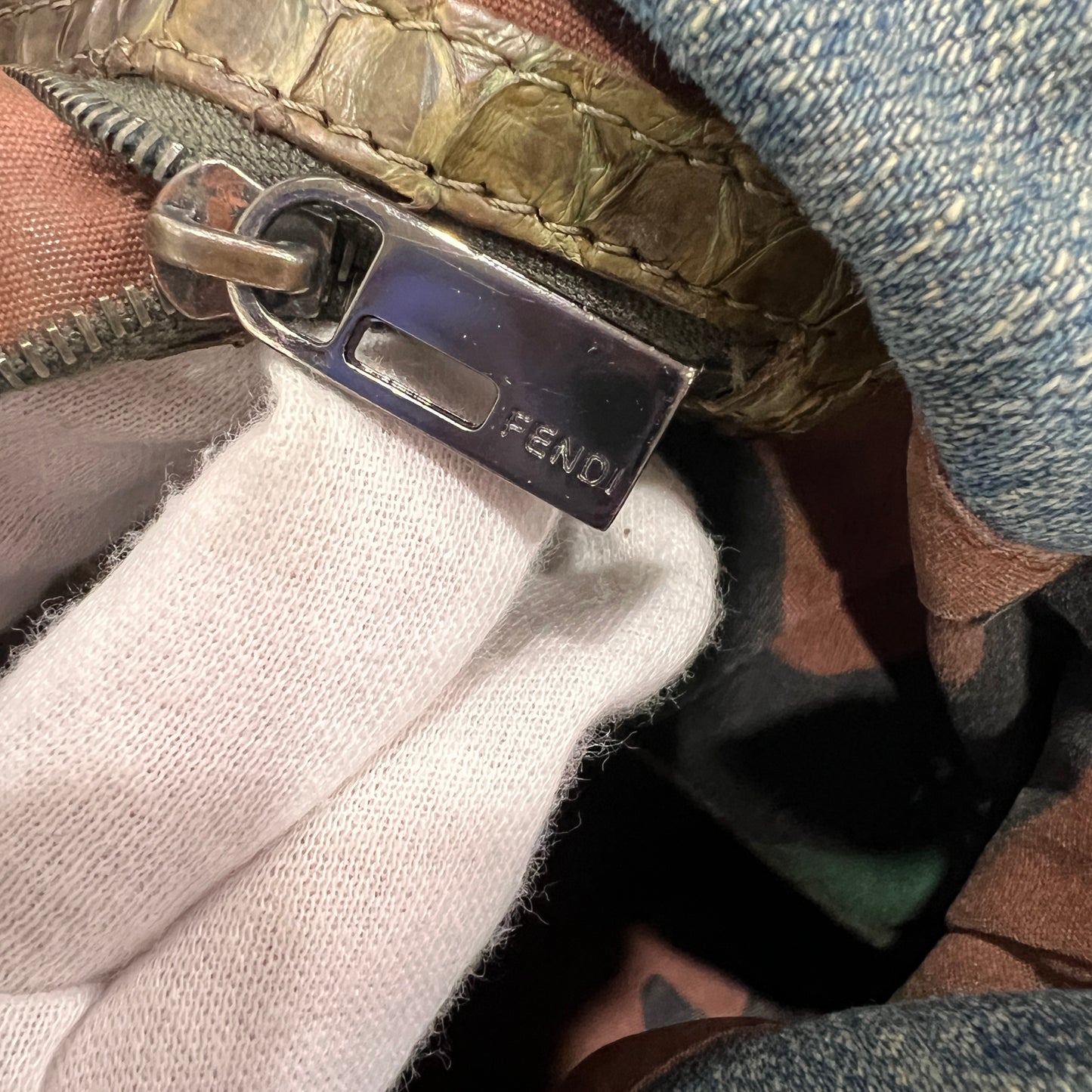 Fendi Mamma Baguette Denim Shoulder Bag