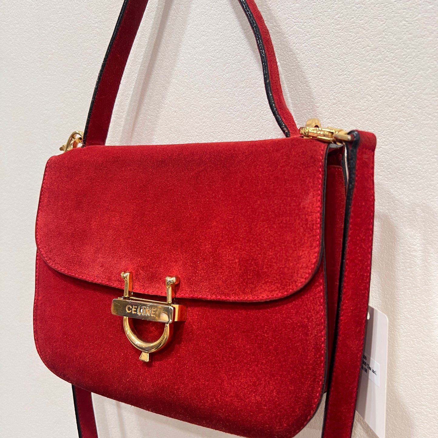 CELINE Horseshoe Red Suede Leather Two-Way Handbag