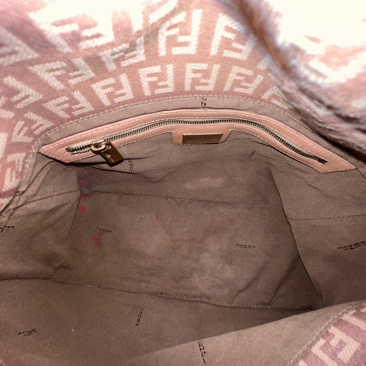 FENDI Mamma Baguette Zuccino Canvas in Old Rose Gold