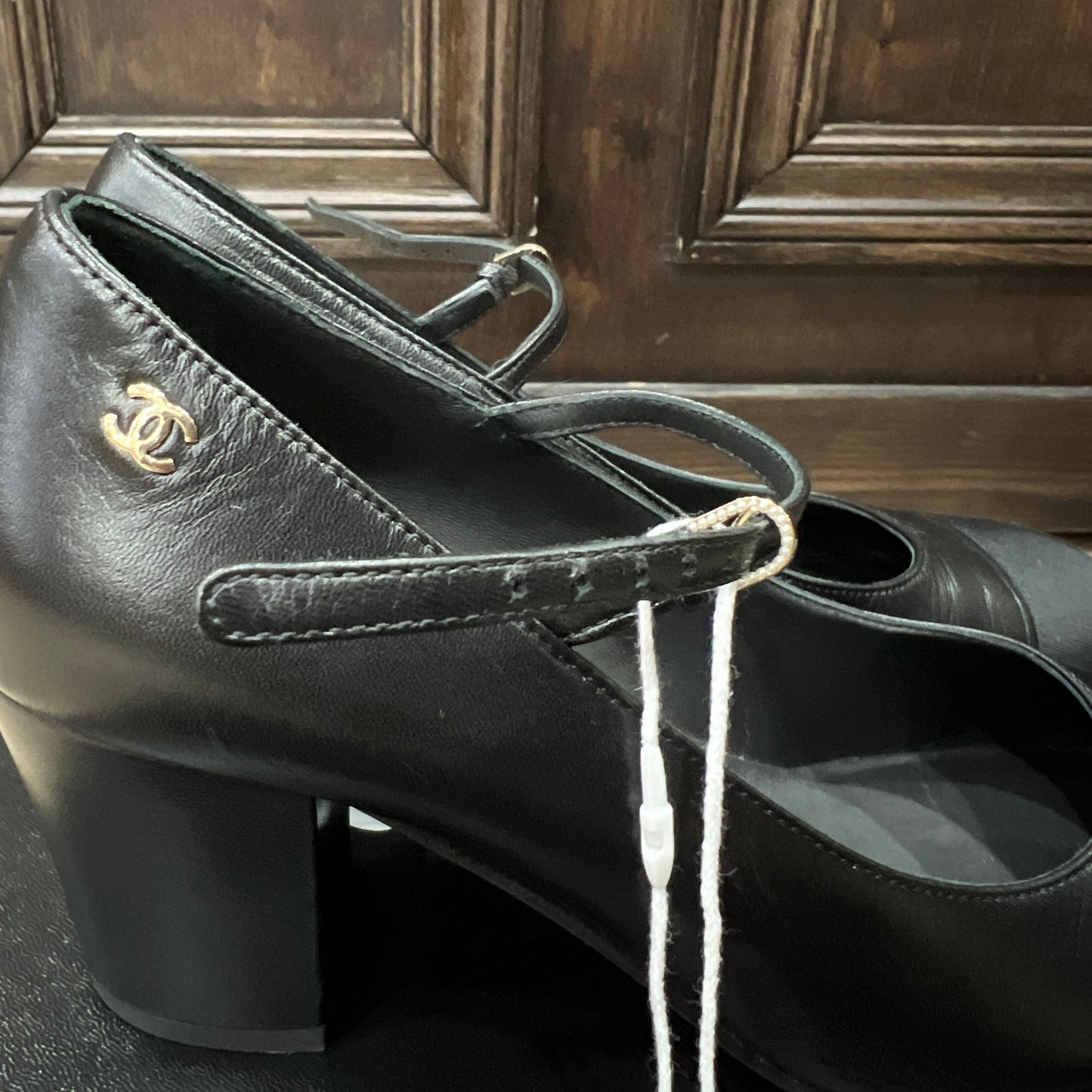 CHANEL Mary Jane Platform Block Heels Size 38 1/2
