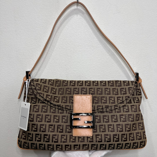 FENDI Brown Zuccino Canvas Double Flap