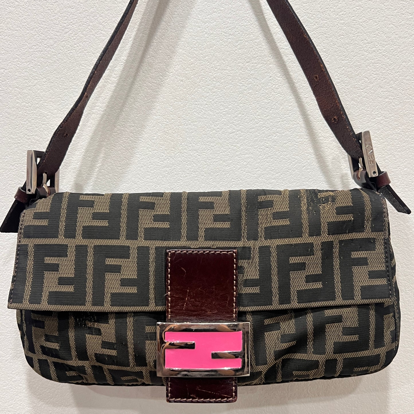 FENDI Baguette with Pink Logo Hardware