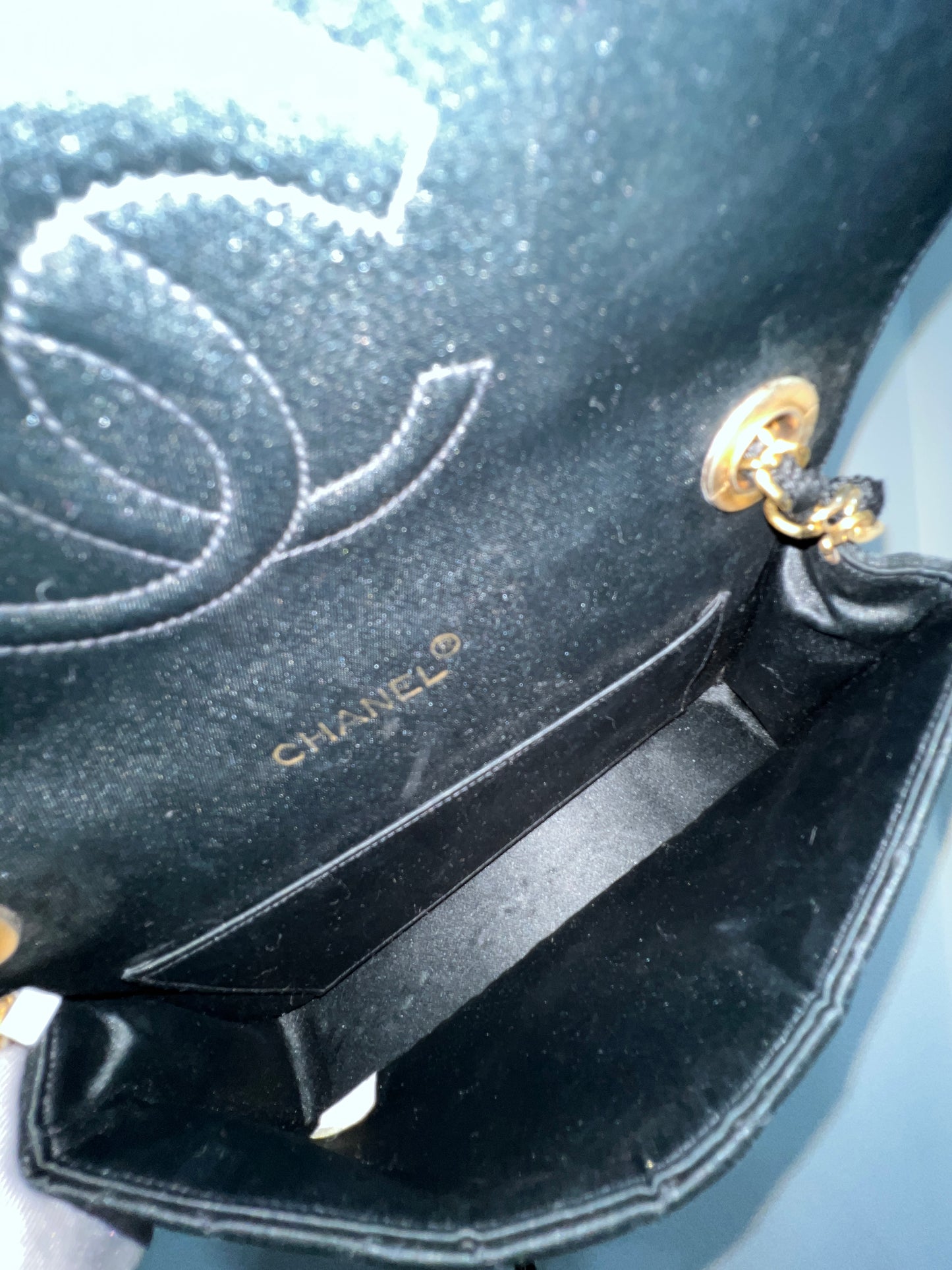 CHANEL Vintage Satin Crystal Embellished Pointed Flap Gold Chain Year 1986-1988