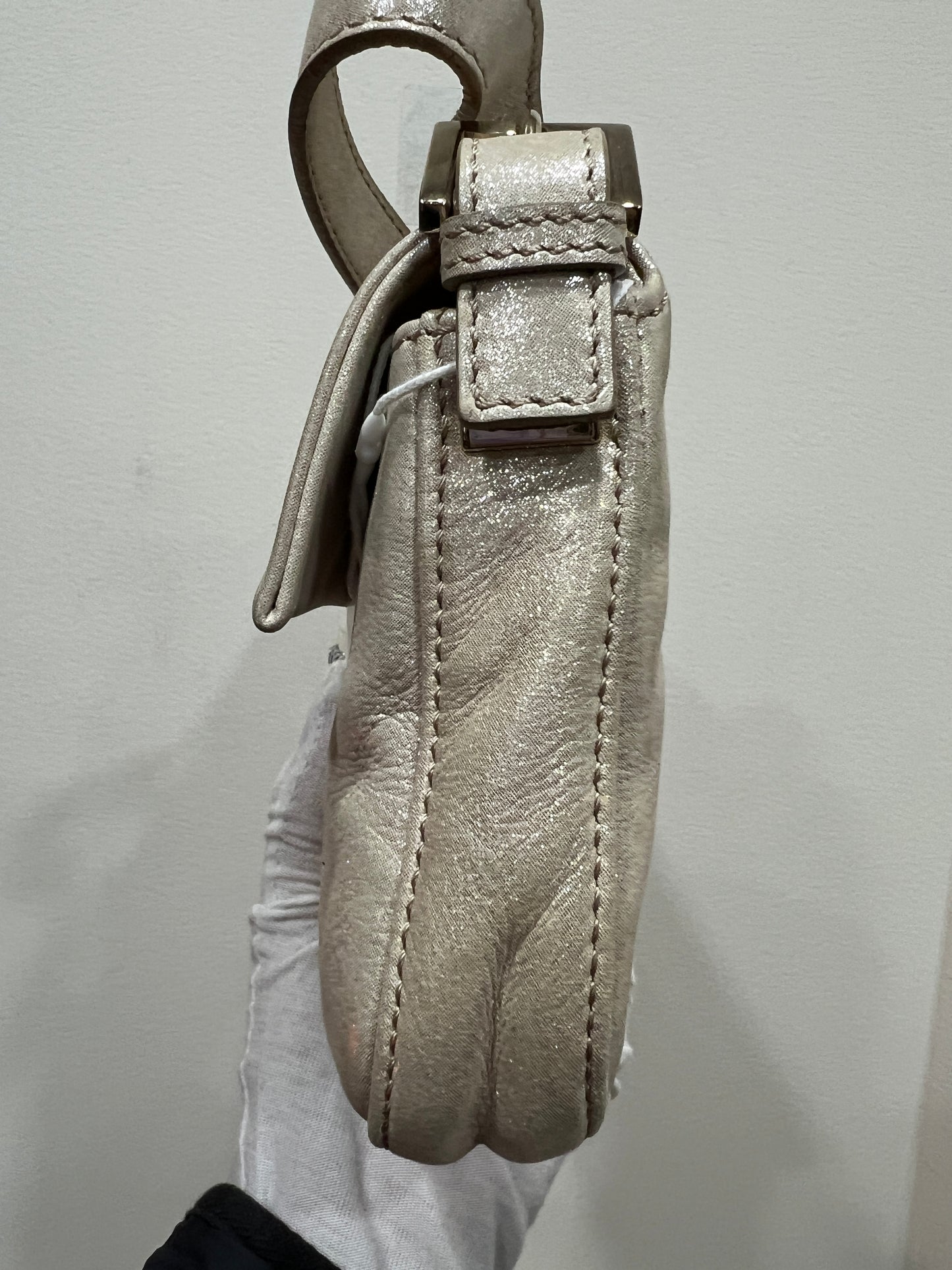 FENDI BAGUETTE Glitter Gray Nappa Leather