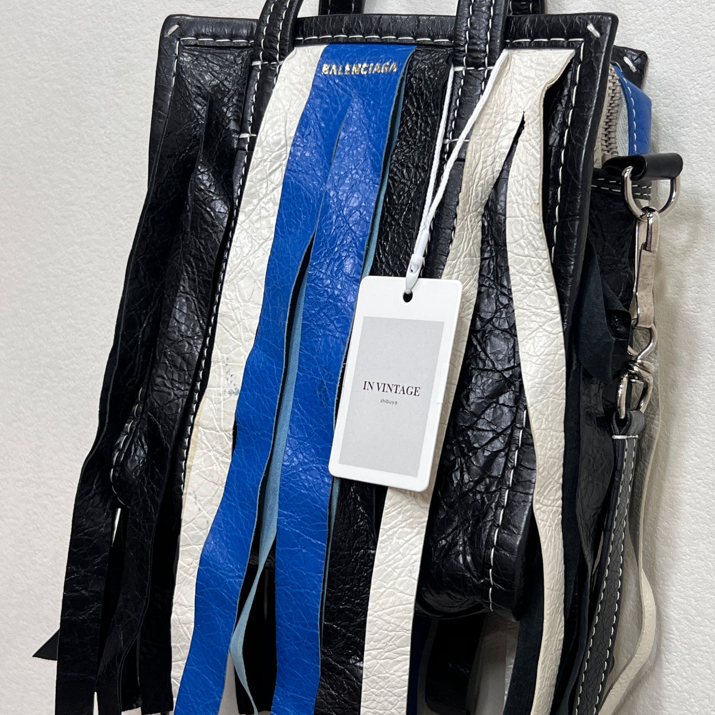 BALENCIAGA Convertible Fringe Striped Leather