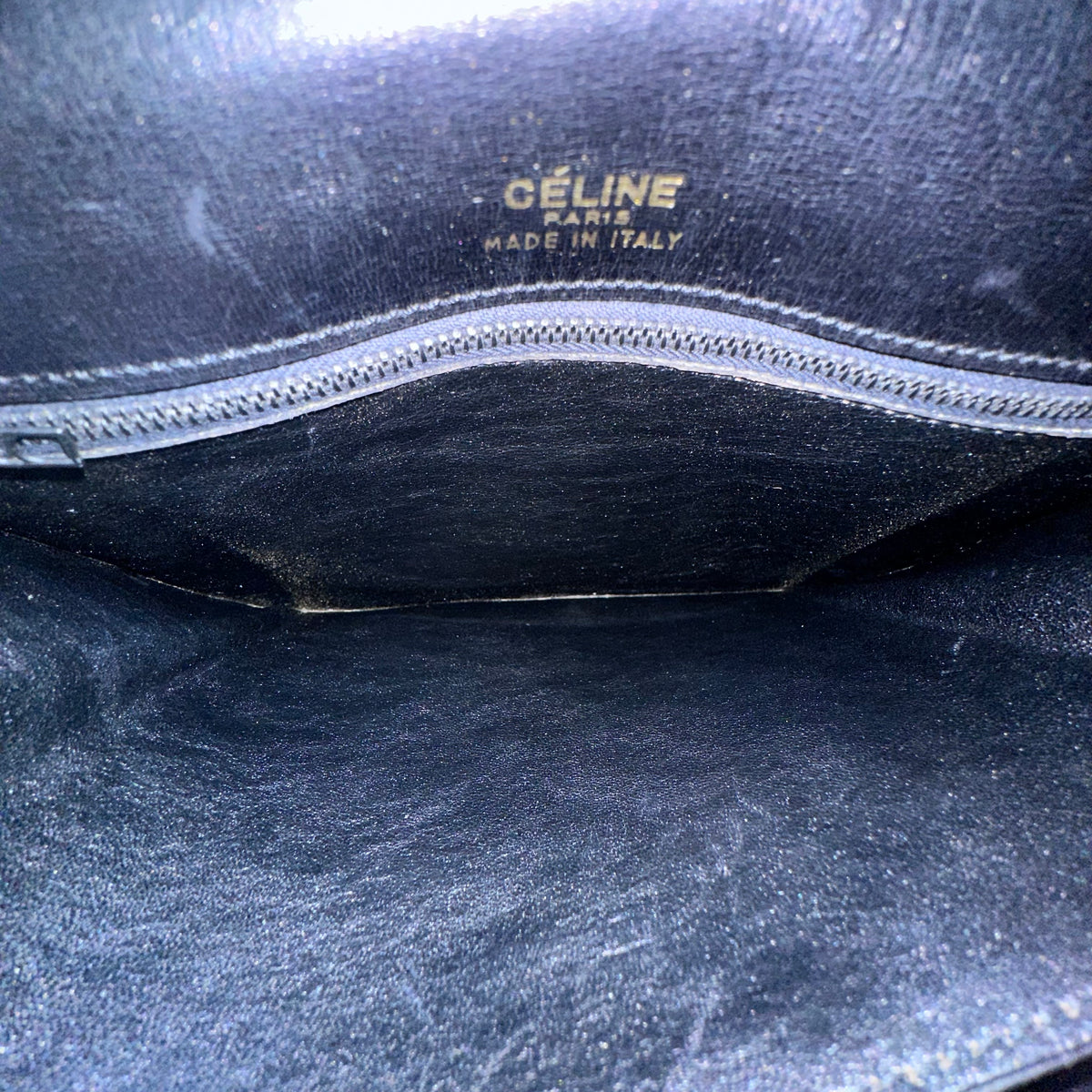 CELINE  Vintage Celine Horse Carriage Buckle Shoulder Bag in Dark leather with a Signature Gold-and-Silver Tone Sulky Horse-and-Carriage Front Clasp