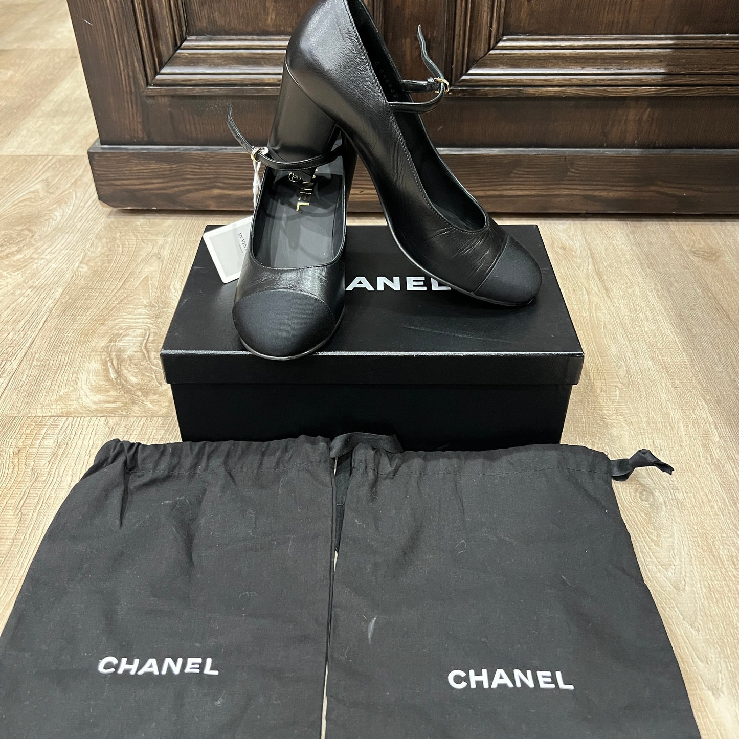 CHANEL Mary Jane Platform Block Heels Size 38 1/2