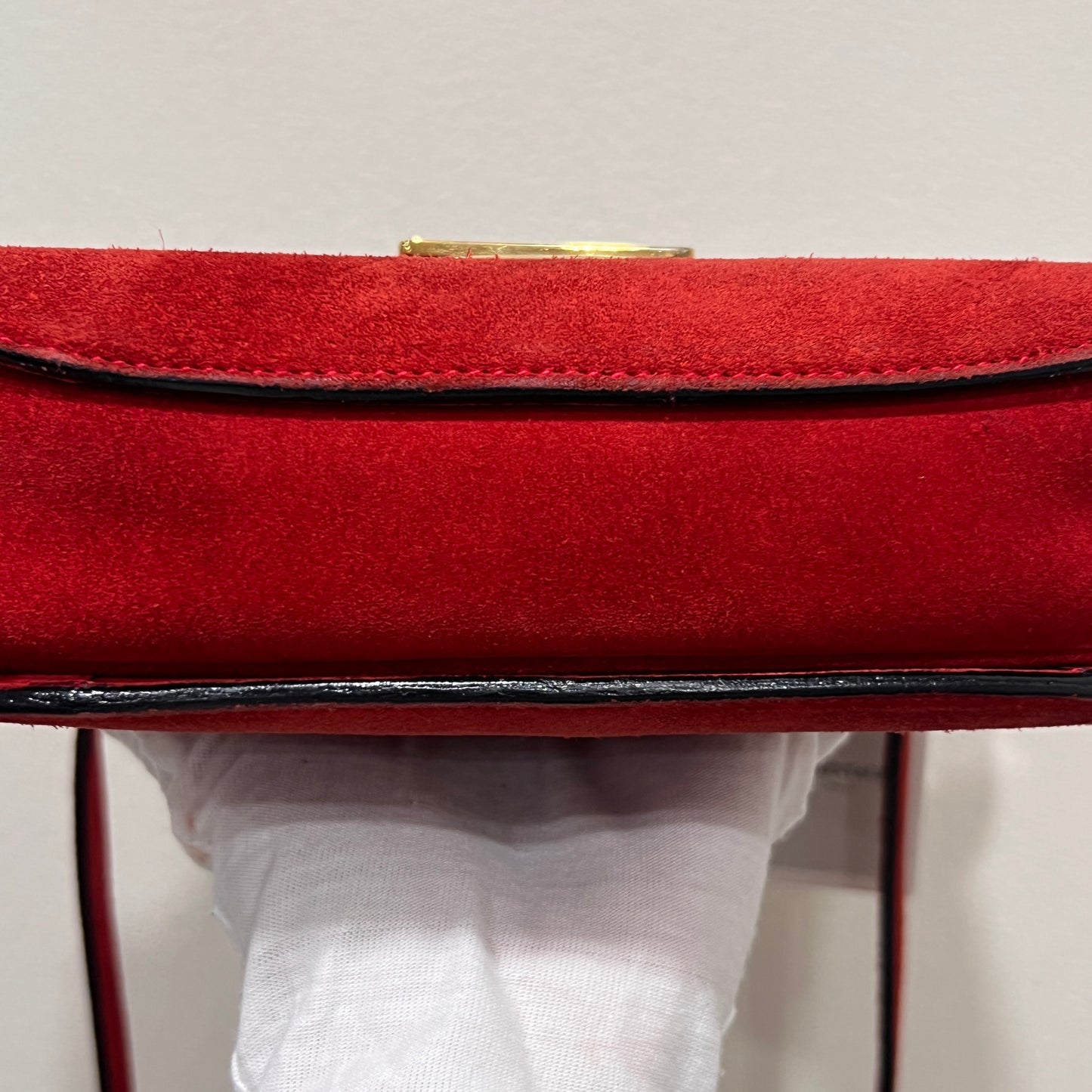 CELINE Horseshoe Red Suede Leather Two-Way Handbag