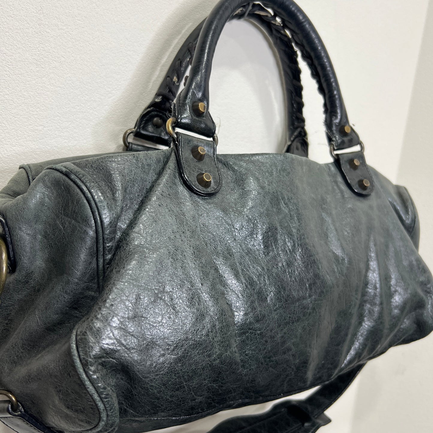 BALENCIAGA Anthracite Leather Motorcycle Twiggy Bag