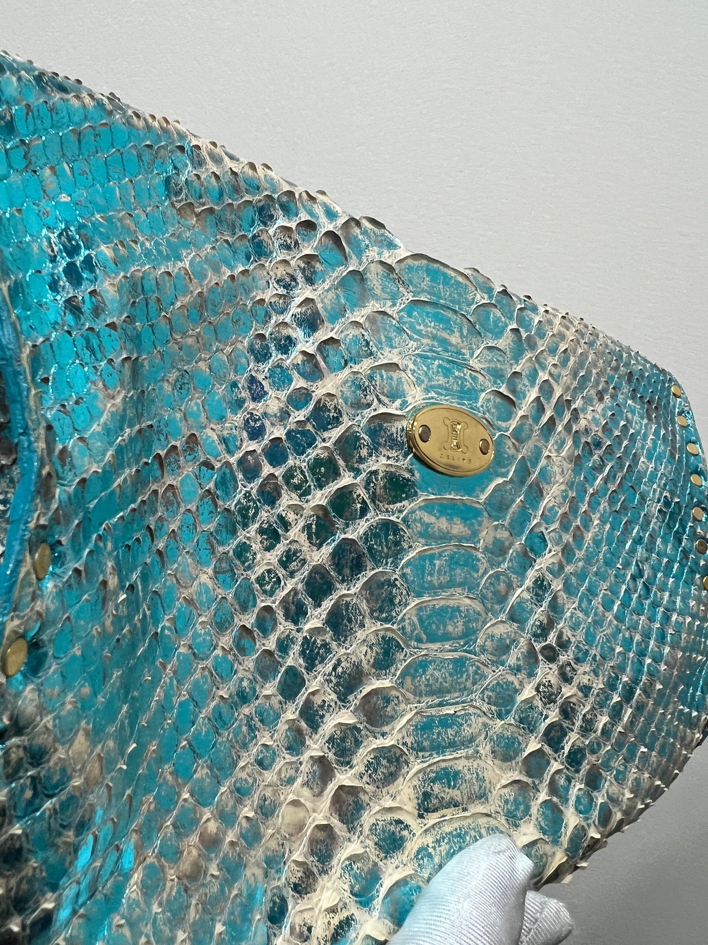 CELINE Blue Phyton Shoulder Bag