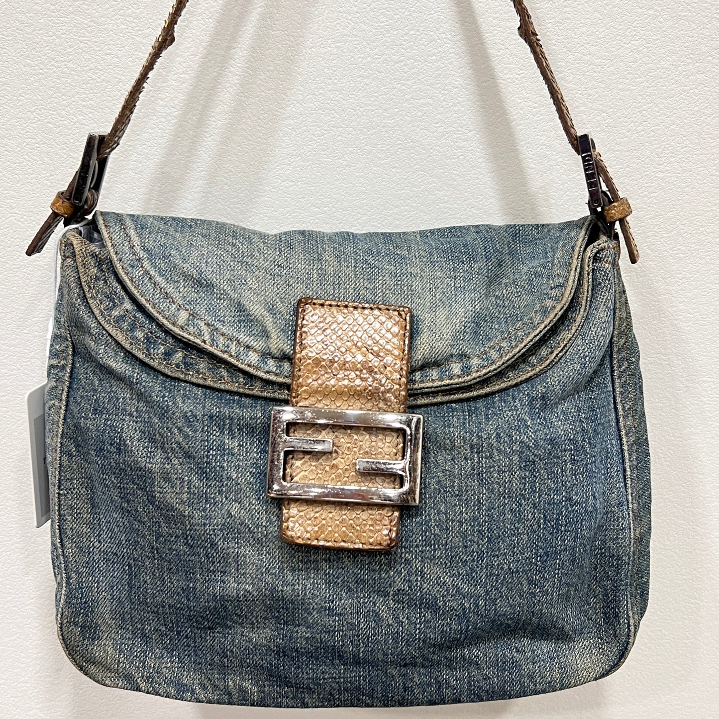 Fendi Mamma Baguette Denim Shoulder Bag