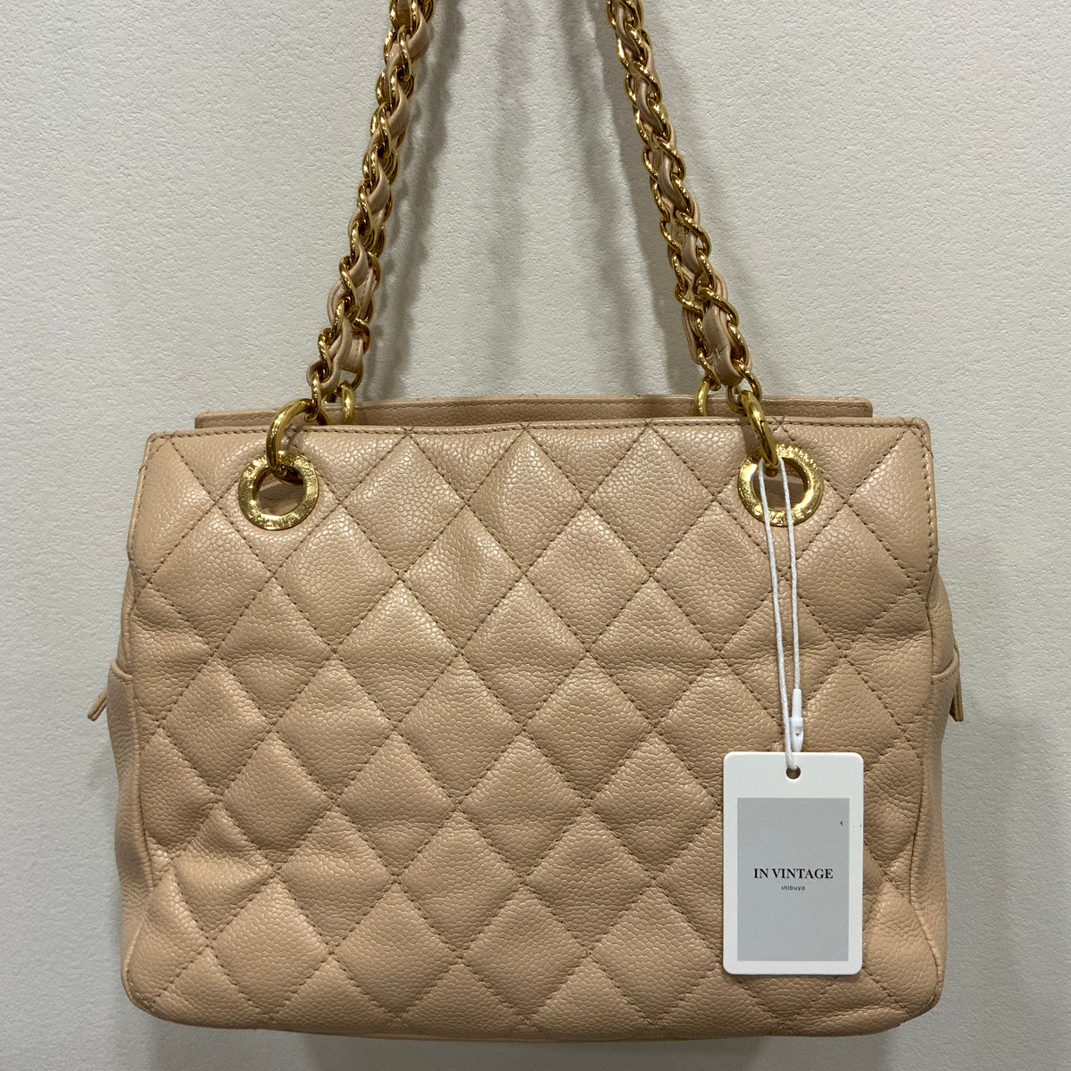 CHANEL Beige Petite Timeless Tote Quilted Caviar Leather