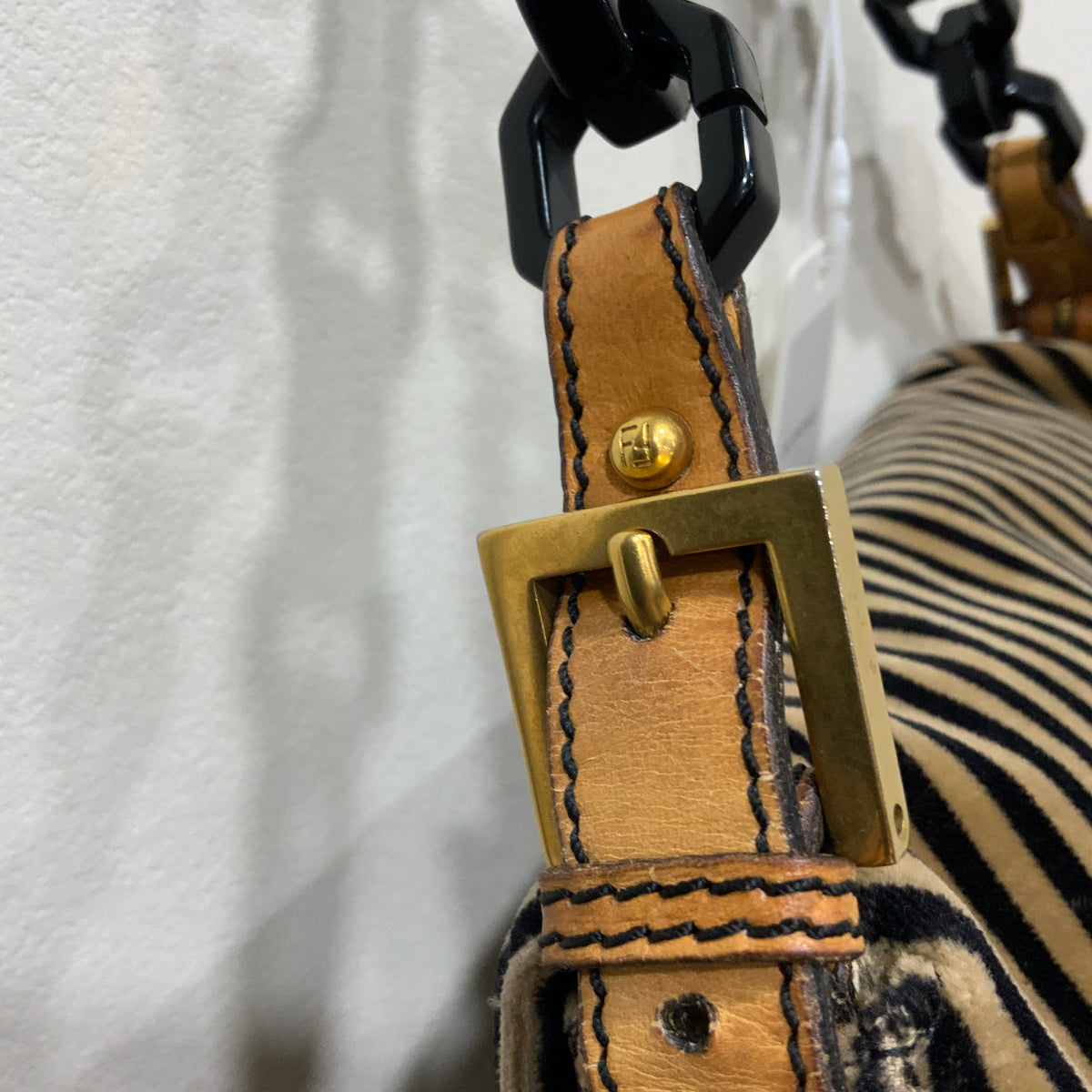 FENDI Velvet Pequin Striped Mamma Baguette Flap